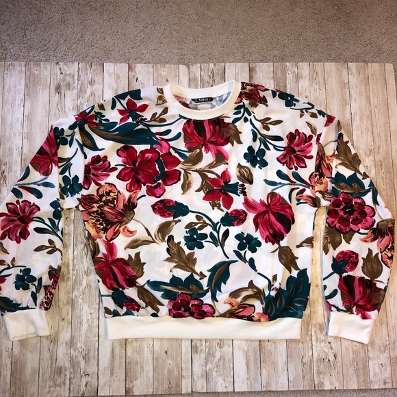 “Shein” brand gorgeous floral,drop shoulder, knit pullover top, size L -NWOT - Picture 9 of 13